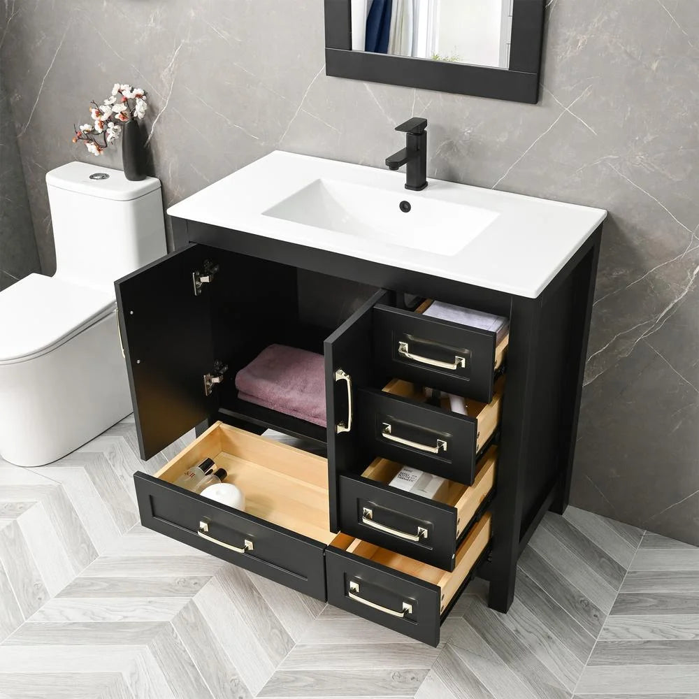 Eclife 36" White Bathroom Vanity Set with Ceramic Sink Top and Water Saving Faucet Drain