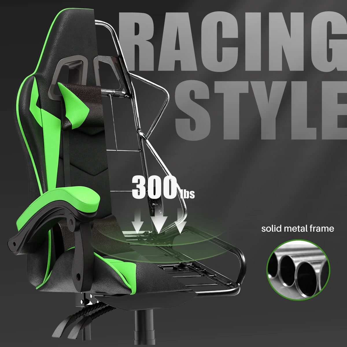Bigzzia Gaming Chair Pu Leather Office Chair with Ergonomic Lumbar Pillow, Reclining Racing Game Chair Backrest and Seat Height Adjustable Swivel Recliner,Esports Chair with Headrest,Blue
