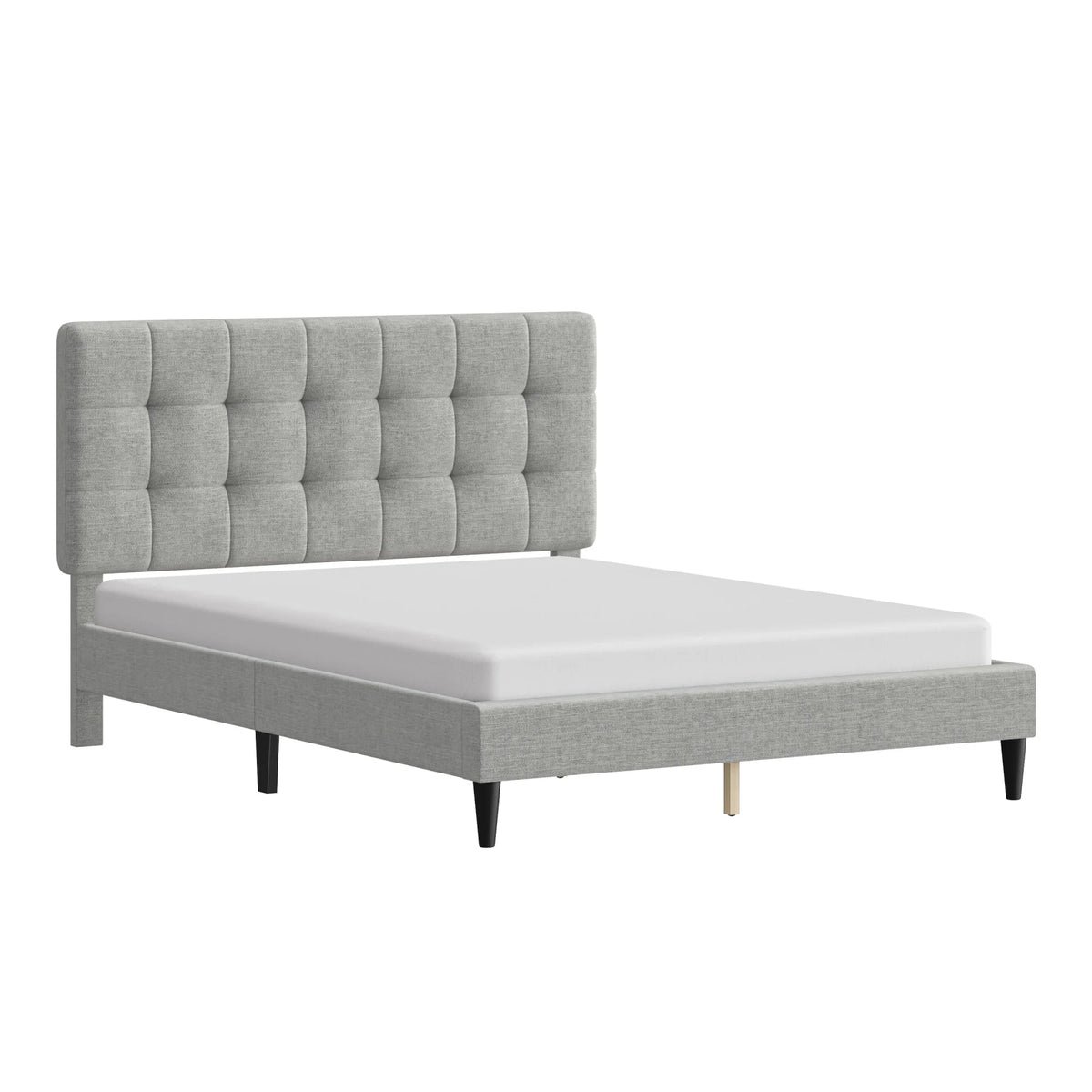 Mainstays Hillside Square Tufted Upholstered Full Platform Bed, Ivory Fabric