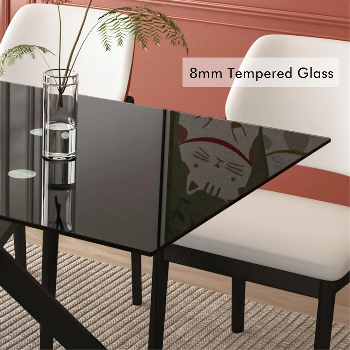 SSYBAB Glass Dining Table for 4 People, 51.2 Inches Rectangular Glass Kitchen Table with Silver Steel Legs, Modern Dining Room Table for Dinner Kitchen Dining Room