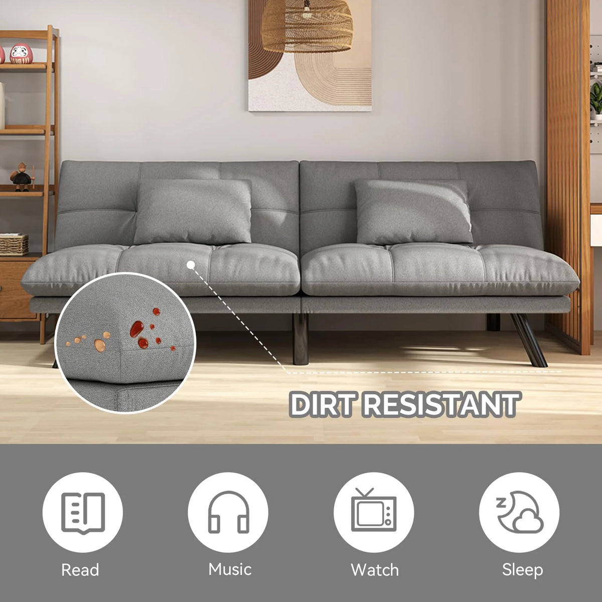 70���� Convertible Futon Sofa Bed Folding Bed Sleeper Couch for Living Room, Small Space or Office, Light Grey