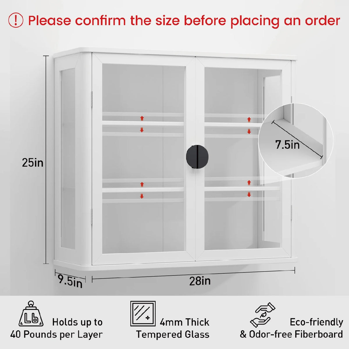 POLIHOME Floating Cabinet with Adjustable Shelves for Kitchen��28 inches��White+black Handle