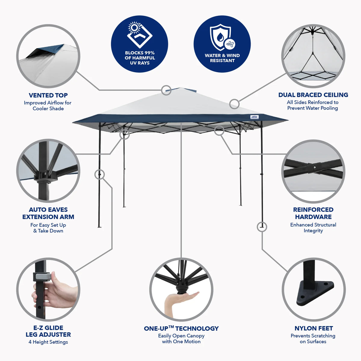 E-Z UP 13x13 ONE-UP Instant Canopy Tent �?Pop Up Outdoor Shade Tent with Vented Top, Adjustable Height & Roller Bag