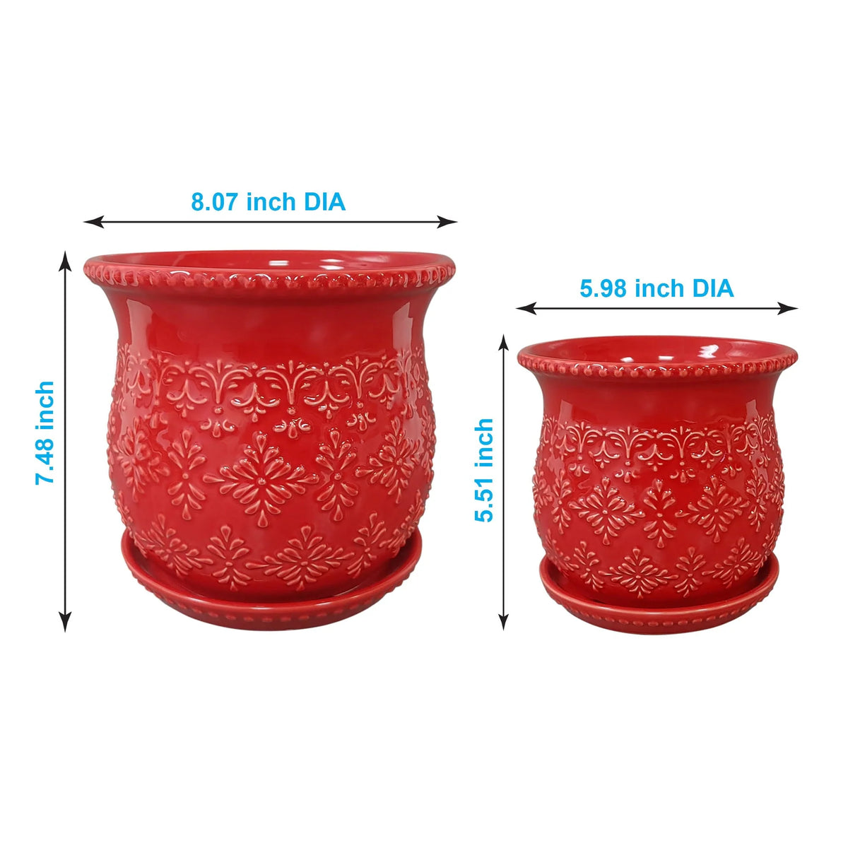 The Pioneer Woman Embossed Timeless Geo Red Planter, 6 in, Stoneware