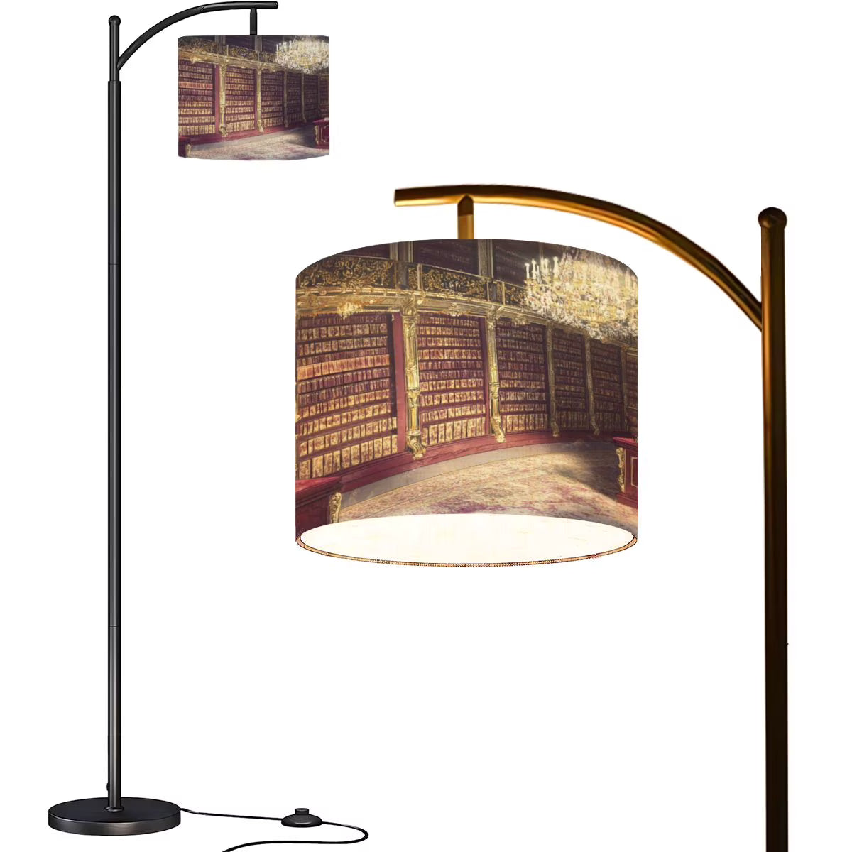 Arc Floor Lamps Surreal Bookshelf Dreamlike Sky Art Print Modern LED Adjustable Lampshade Standing Light for Living Room Reading Bedroom Office