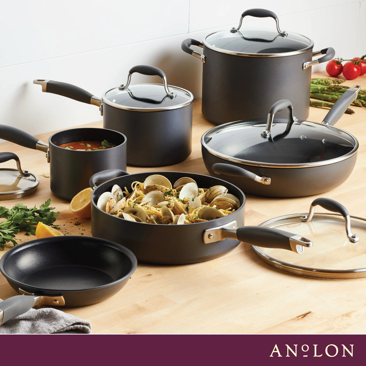 Anolon Advanced Home 11 Piece Hard-Anodized Nonstick Cookware Set, Moonstone