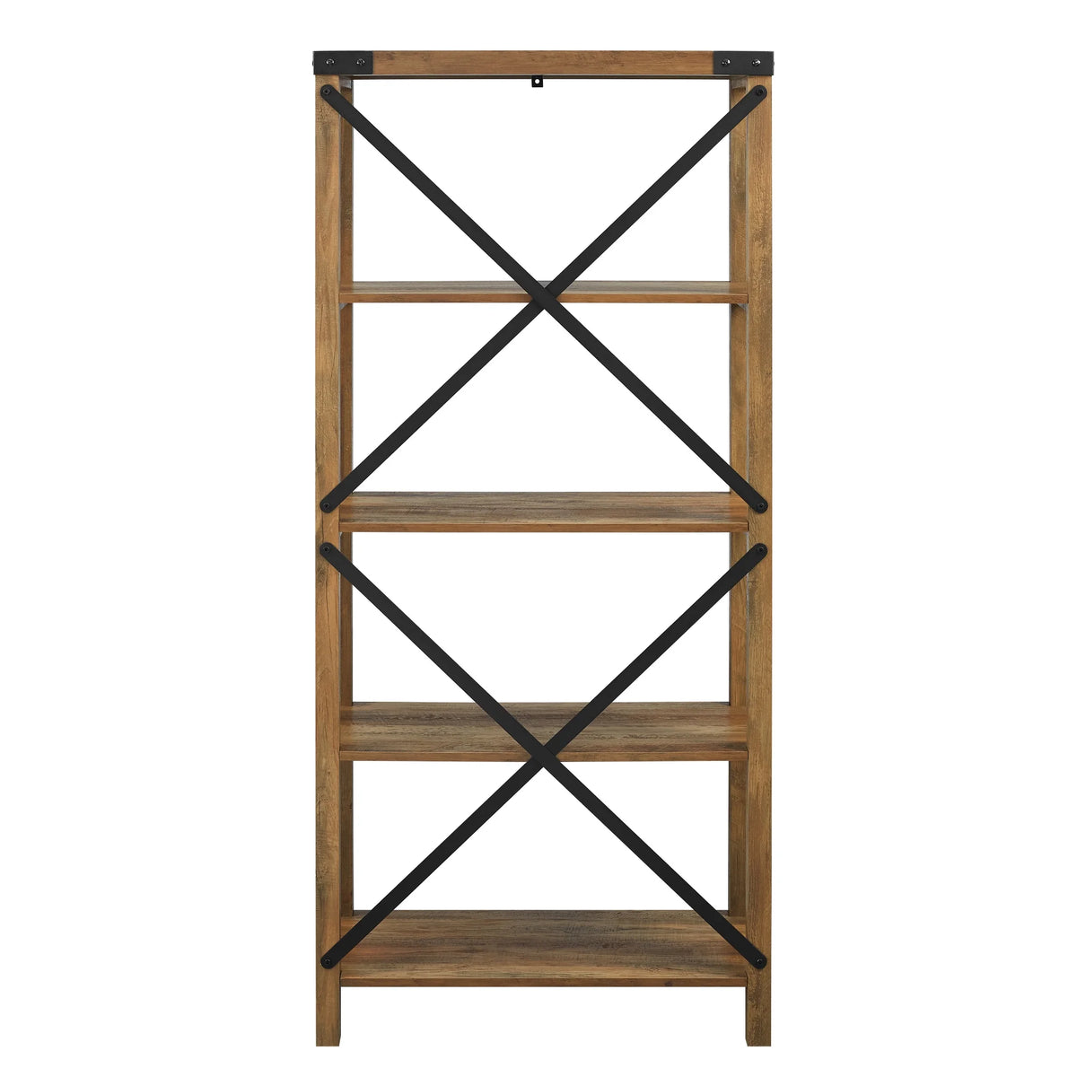 Walker Edison Rustic Industrial 4-Shelf Bookcase, Dark Walnut