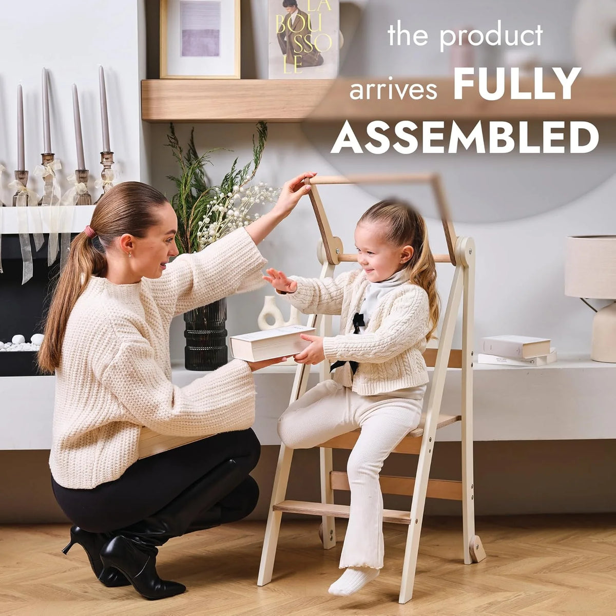 Folding Wooden Kitchen Standing Stool for Toddlers �C Safe & Compact Learning Step Stool, Ages 18 Months+