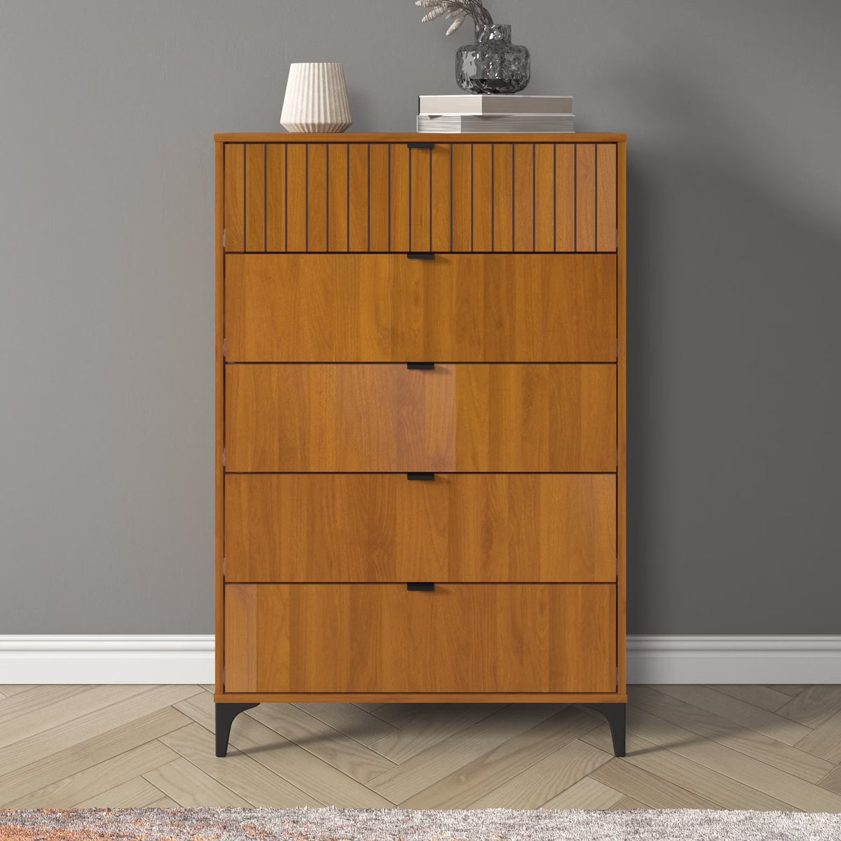Galano Zaffy 5 Drawer Dressers for bedroom , Dusty Grey Oak