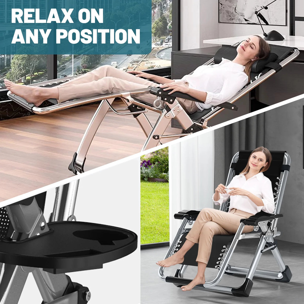 NAIZEA Outdoor Zero Gravity Chair Camping Recliner Lawn Recliner, Reclining Patio Lounger Chair, Folding Portable Chaise with Detachable Soft Cushion, Cup Holder, Headrest