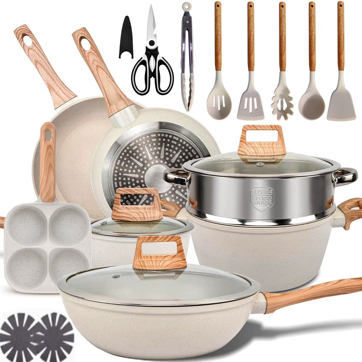 Kitchen Cookware Sets, Nonstick Pots and Pans Set, Induction Cookware, 19 Pcs