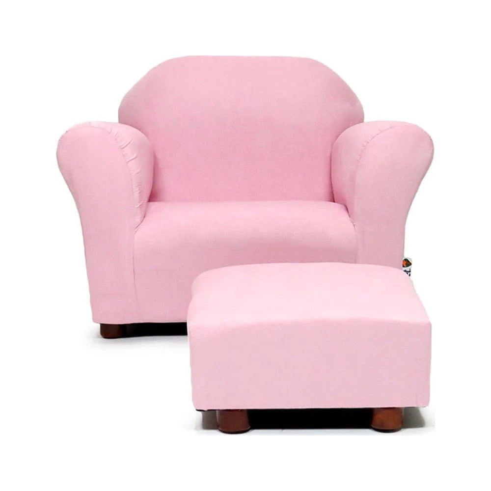 Keet Roundy Children's Chair Microsuede Pink with ottoman