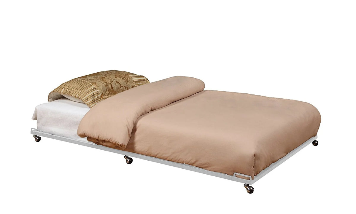 Archer White Metal Twin Size Roll-Out Trundle Bed Frame with Six Slats
