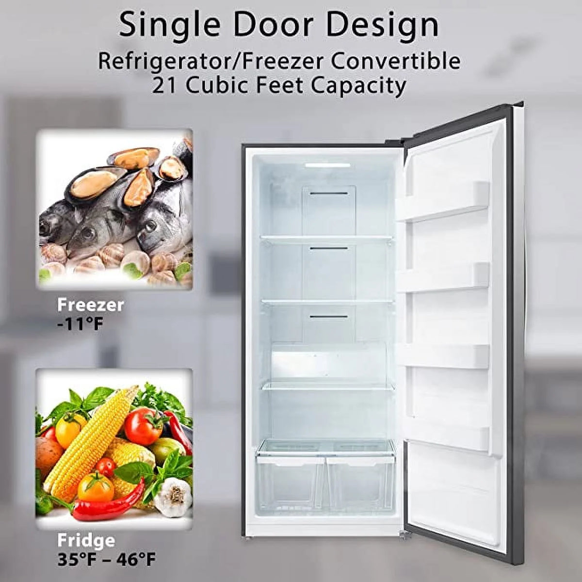 Smad 21 Cu.ft. Upright Convertible Freezer/Refrigerator, Quick Freeze for Garage, Kitchen, Home