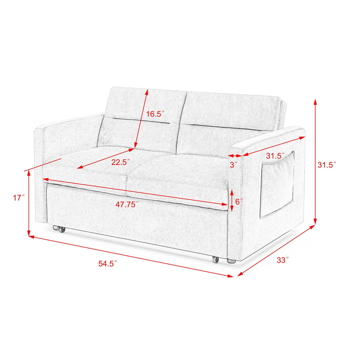 KINFFICT Small Sofa Bed, Modern Sofa Sleeper with Pull Out Bed, Upholstered Chenille Loveseat Sleeper for Living Room, Gray