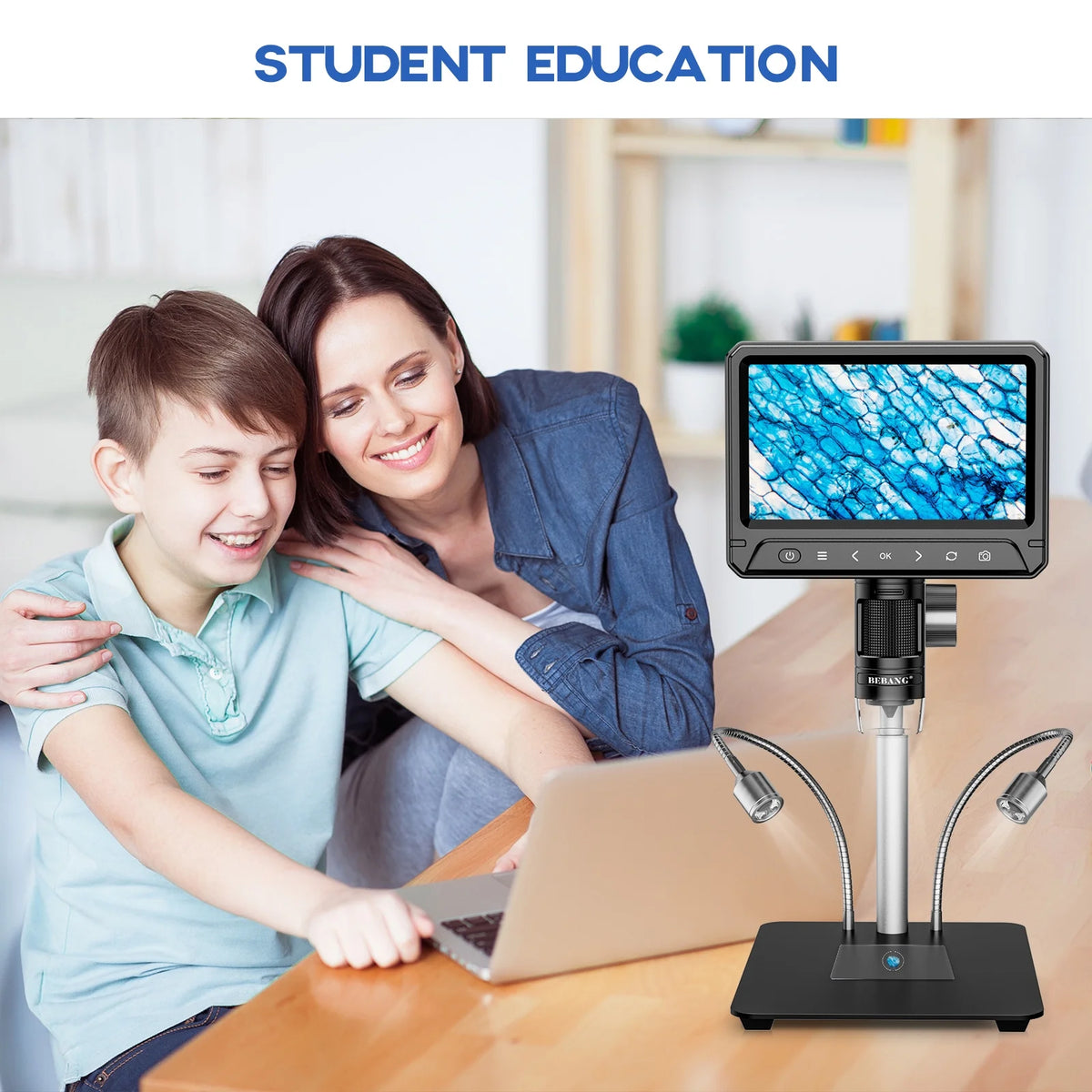 BEBANG 7" Coin Microscope for Adults, 1200X LCD Digital Microscope with 8 Adjustable LED Lights, 2 Flexible Side Lights, PC View Compatible with  Windows, iOS, 32GB