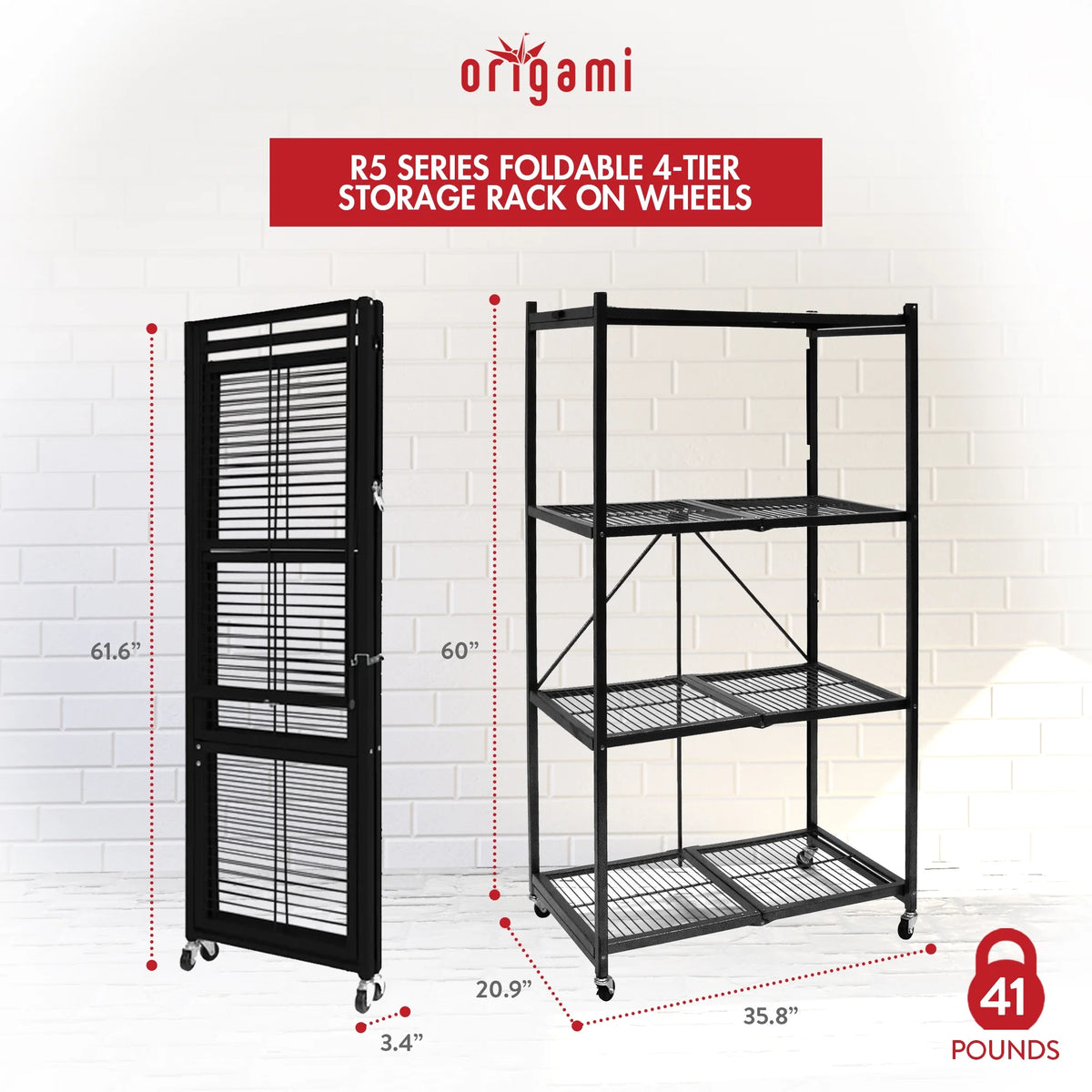 Origami 2-Pack R5 Series Heavy-Duty 4-Tier Foldable Steel Shelf, Pewter
