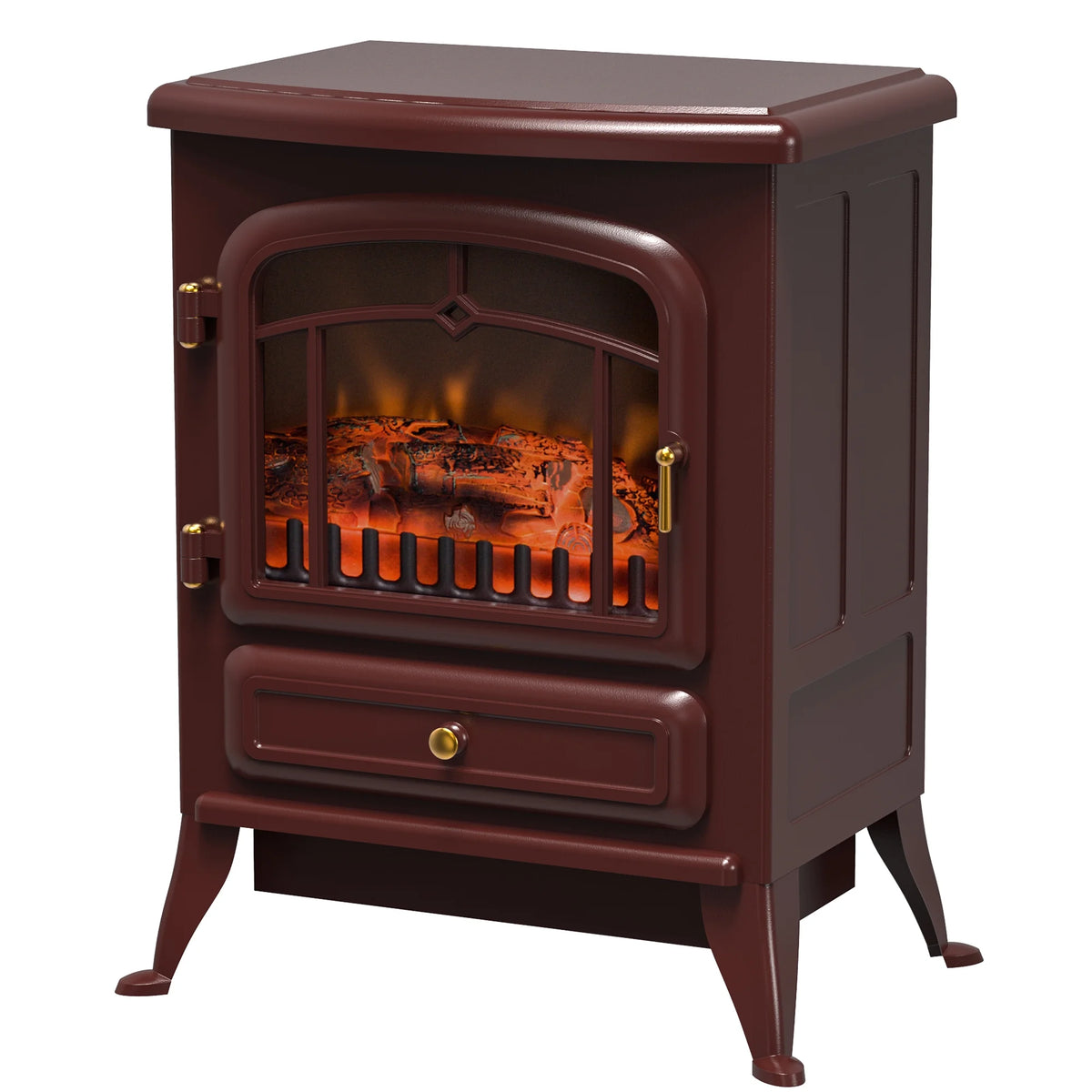 HOMCOM Electric Fireplace Heater, Fireplace Stove with Realistic LED Flames and Logs, and Overheating Protection, 725W/1450W, Red