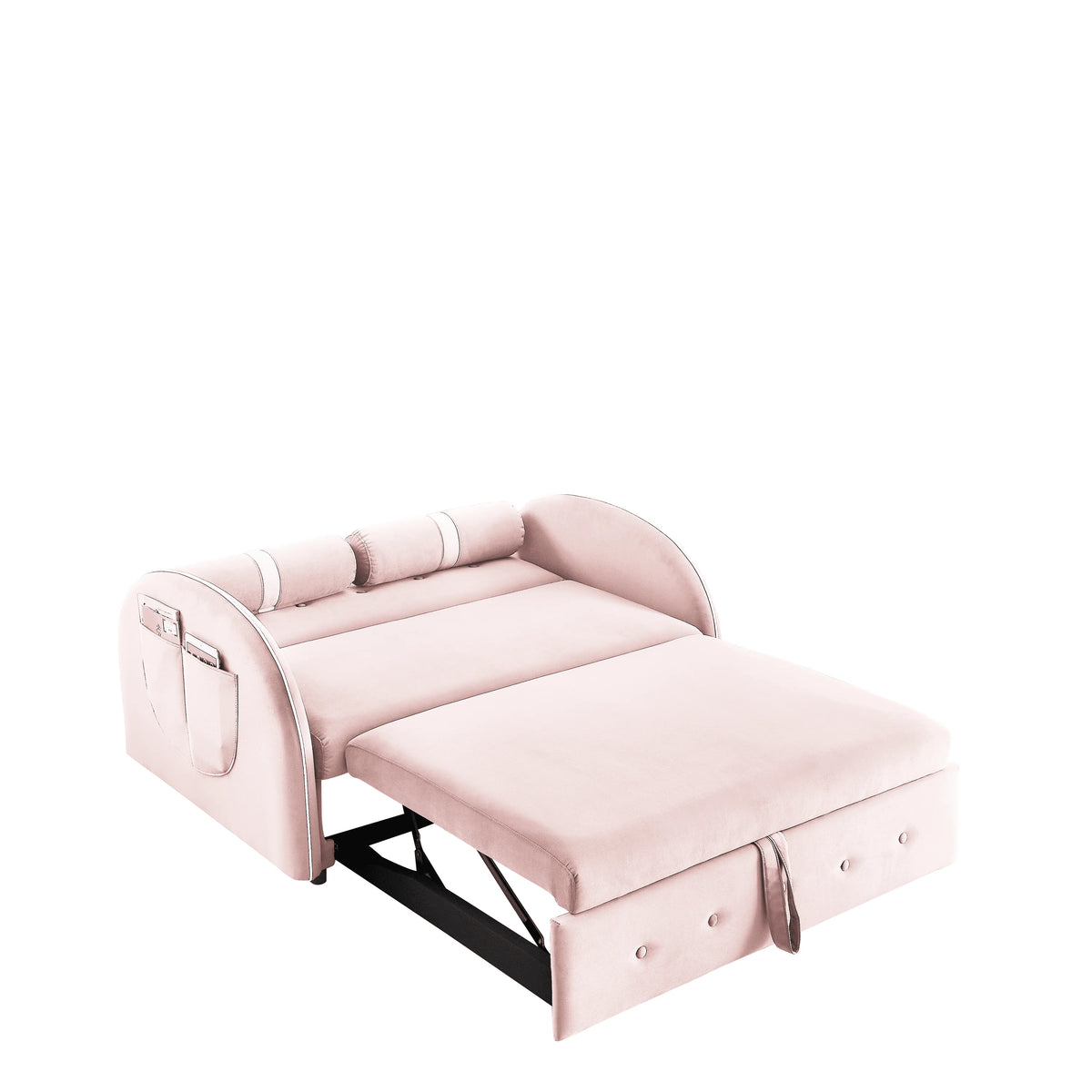 Modern Pull Out Sleeper Sofa Bed, Velvet Convertible Couch Loveseat with Adjsutable Backrest Side Pockets for Living Room Bedroom Apartment Office