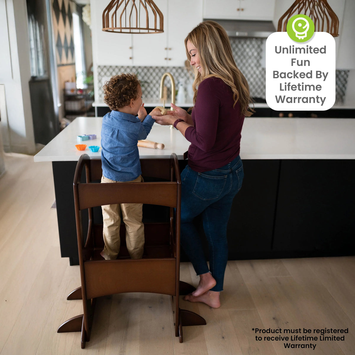 Little Partners Learning Tower Adjustable Height Kitchen Step Stool, Toddler Tower, Encourages Learning, Independence, and Engagement, Safety Climbing Tower for Kitchen Counter - Soft White