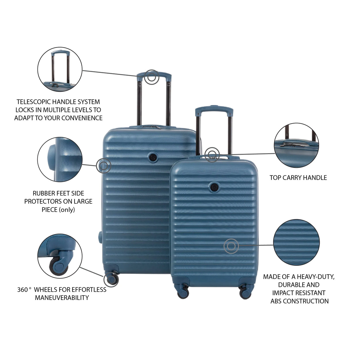 PROTEGE 2PC Hardside Luggage Set, 20" Carry-on and 25" Checked Upright Spinner Luggage, Blue