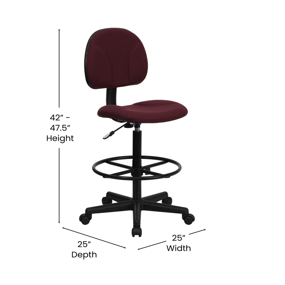 Emma  Oliver Black Fabric Drafting Chair (Cylinders: 22.5"-27"H, 26"-30.5"H)