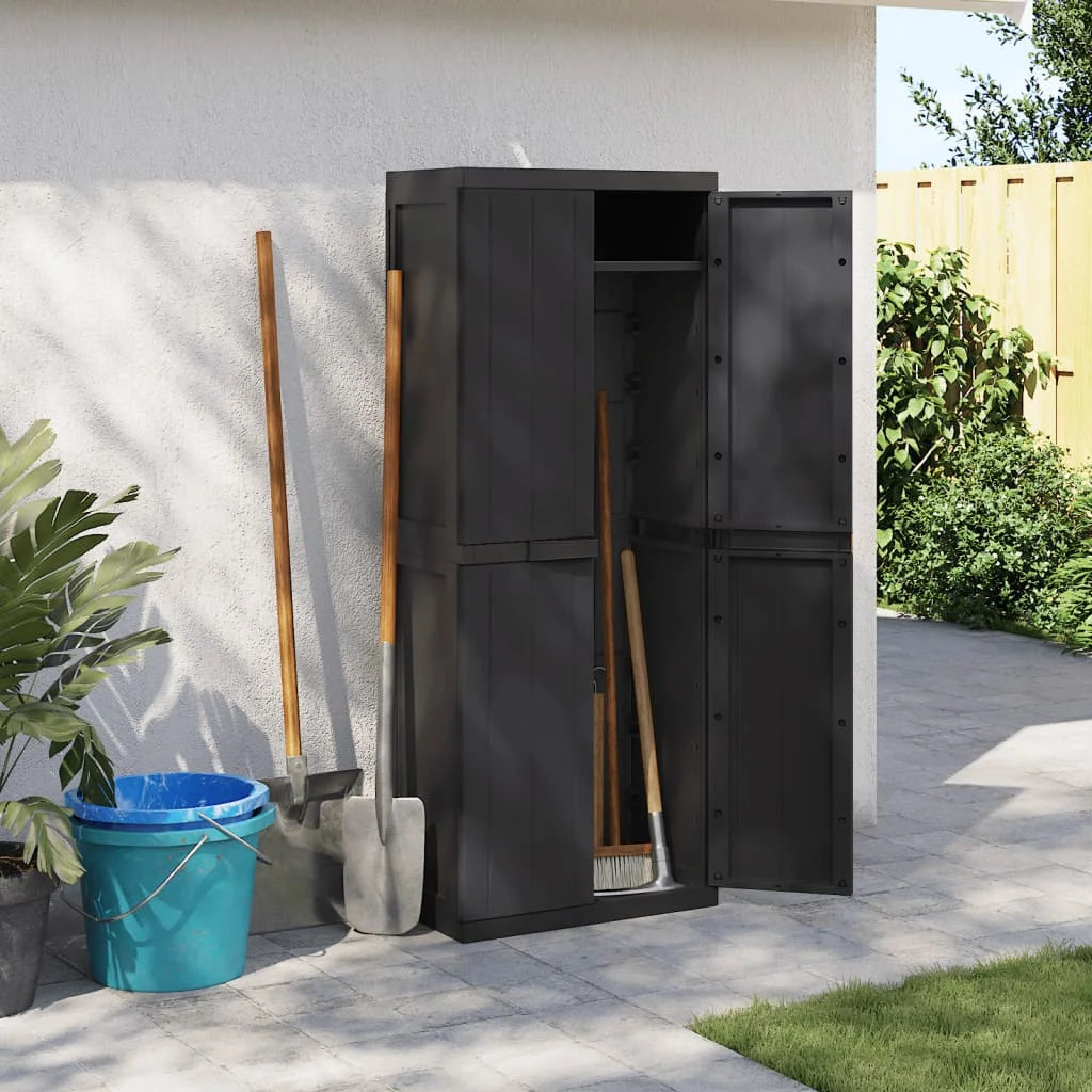 vidaXL Outdoor Storage Cabinet Black 25.6"x14.6"x33.5" PP