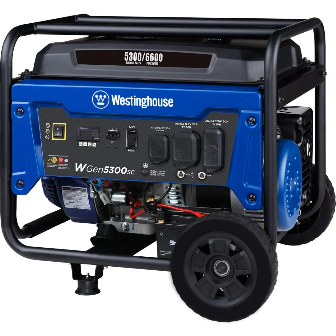 Westinghouse 6600 Peak Watt Electric Start Portable Gas Powered Generator with CO Sensor and Wheel Kit