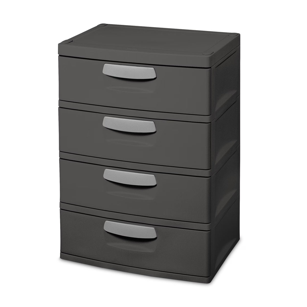 Sterilite 4 Drawer Unit, Durable Plastic Storage Solution for Garages and Basements, Dark Gray