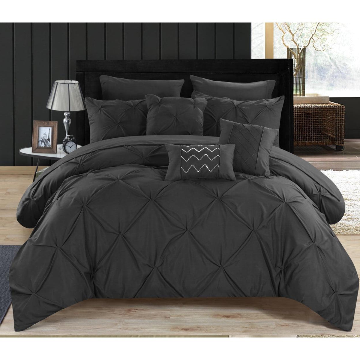Alvatore Pinch Pleated Bed in a Bag Comforter Set