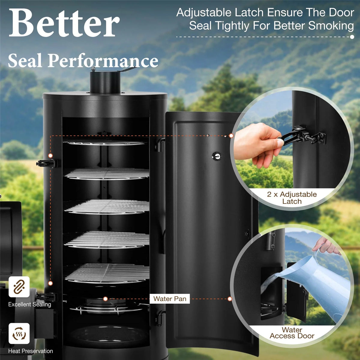 Summit Living Vertical Charcoal Smoker Grill with Offset Smoker 961 sq.in. Extra Large BBQ Grill - Black