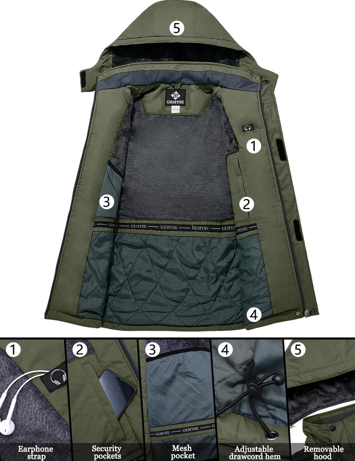 GEMYSE Mens Mountain Ski Snow Jacket Waterproof Windbreaker for Winter Rain(Graphite Grey, XL)