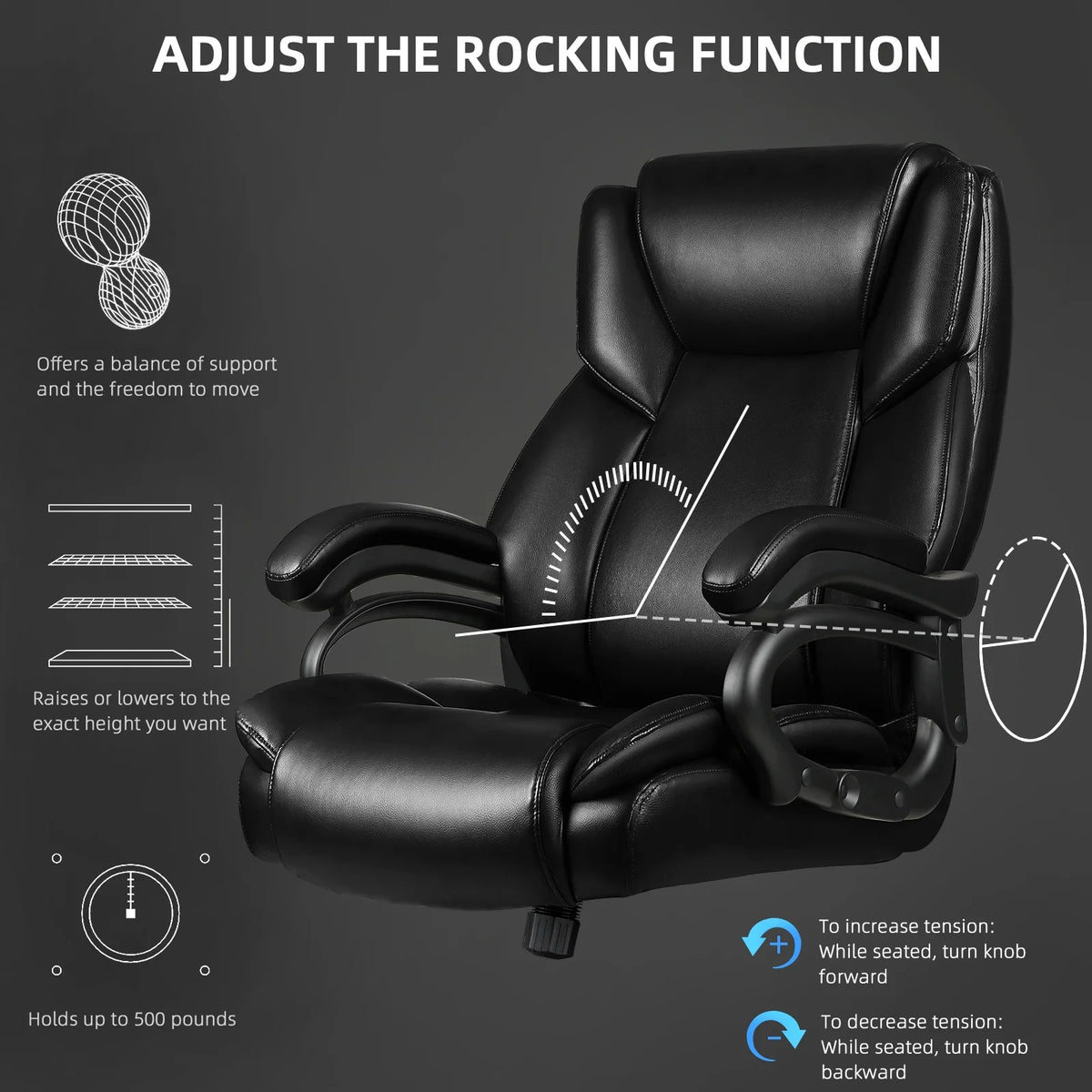 Waleaf Heavy Duty Big and Tall Office Chair 500lbs with Adjustable Lumbar Support,High Back Office Chair for Adults
