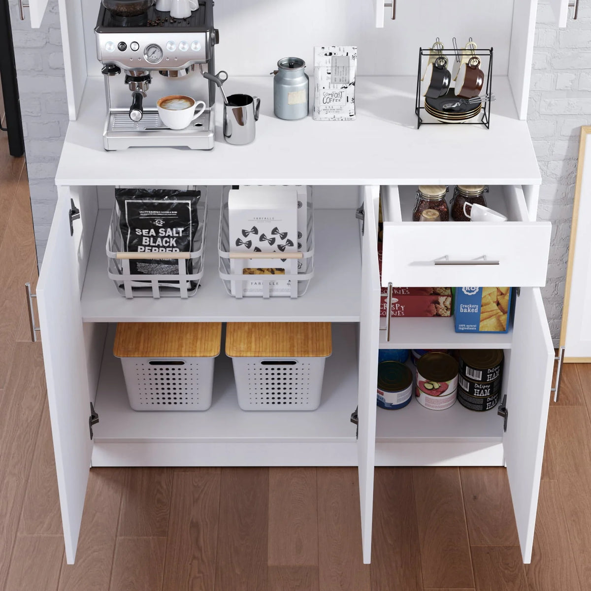 Kitchen Pantry Cabinet, 72" Kitchen Cupboard Freestanding Storage Cabinets with 6 Doors and Drawer, White