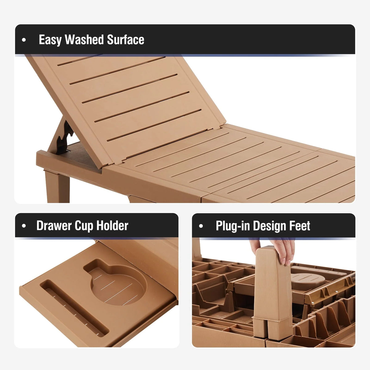Techmilly Oversized Outdoor Chairse Lounge Chair，Extra Widen Chaise with Cup