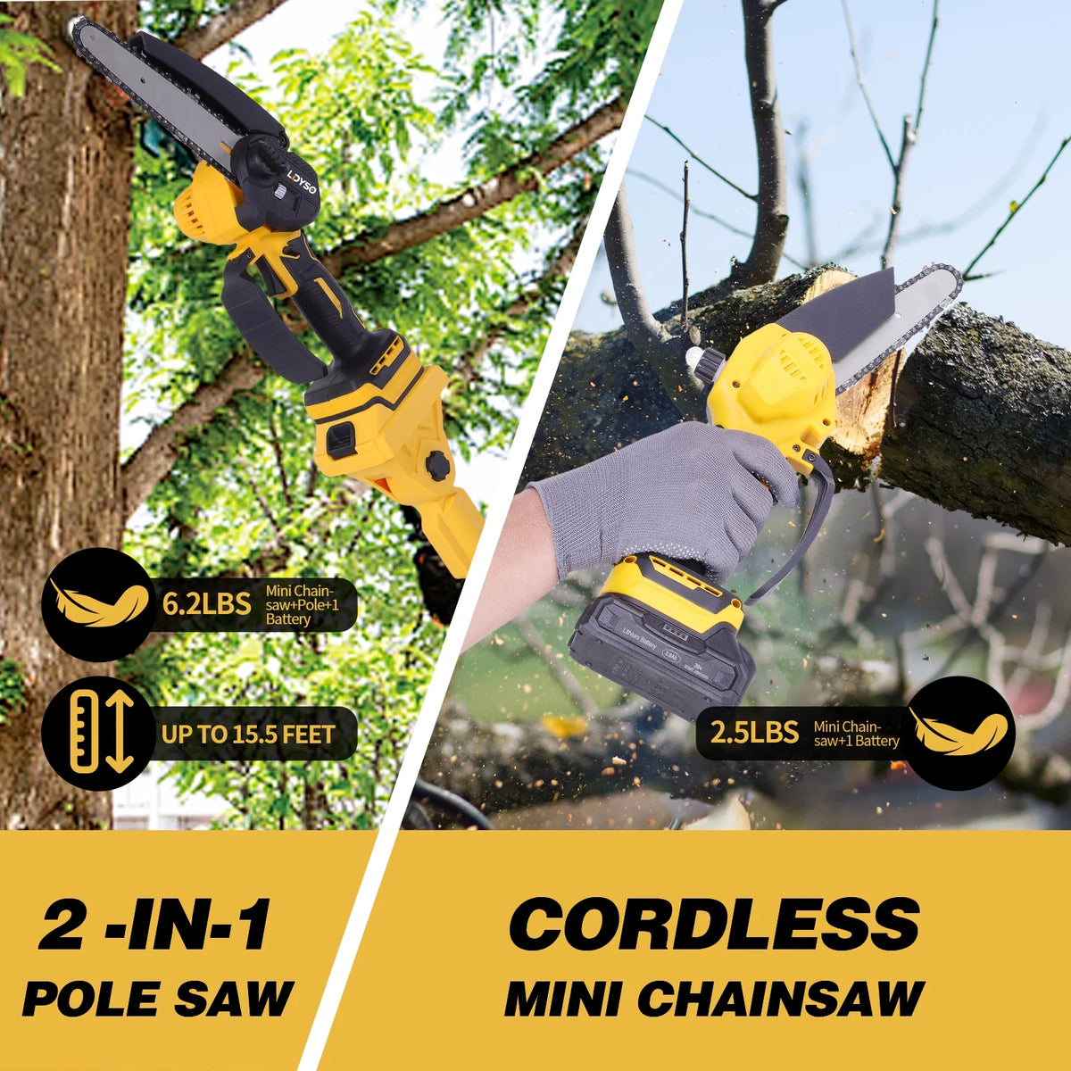 2-in-1 Brushless Cordless Pole Saw,6in + 8in Mini Chainsaw & Pole Saw with 2pcs 2.0A Batteries, 13.6ft Max Reach Brach Tree Saw Telescoping Extension Rod for Wood Tree Trimming Wood Cutting��Red