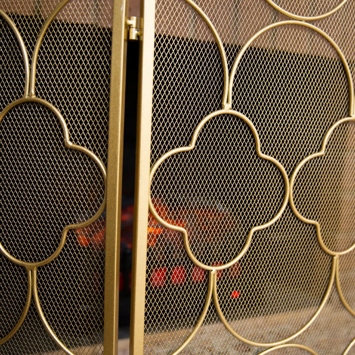 49" x 30" Folding Steel Fireplace Screen Doors 3 Panel Heavy Duty, Gold