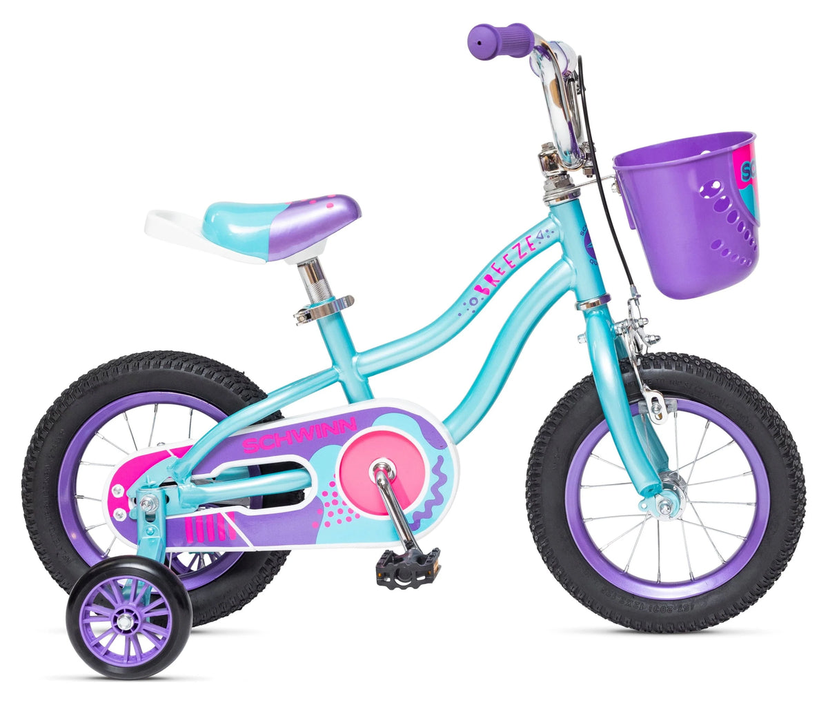 Schwinn 12-in. Breeze Girls Kids Bike with Basket, Teal & Purple