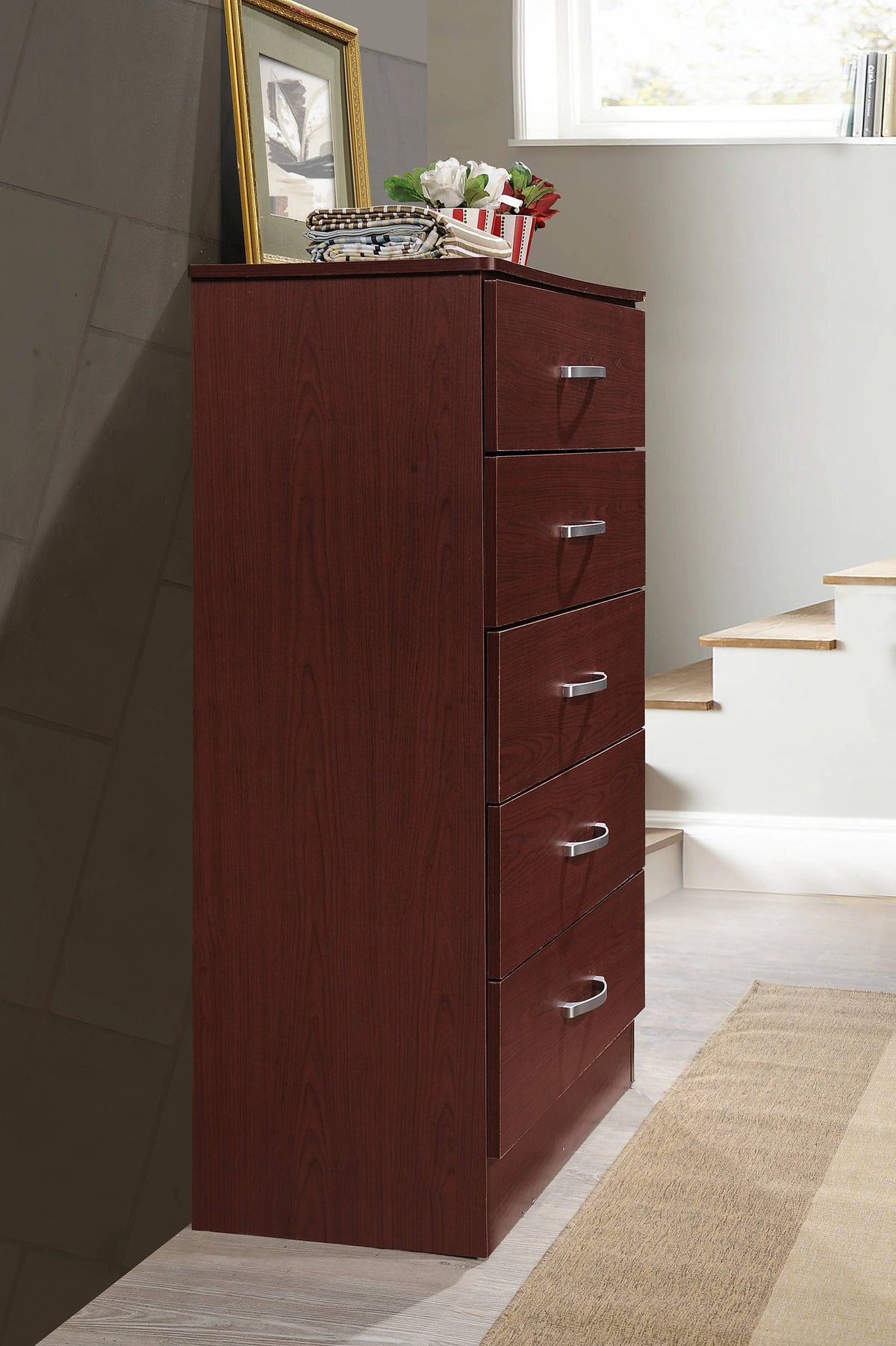 Hodedah 5 - Drawer Chest, Brown, Wood