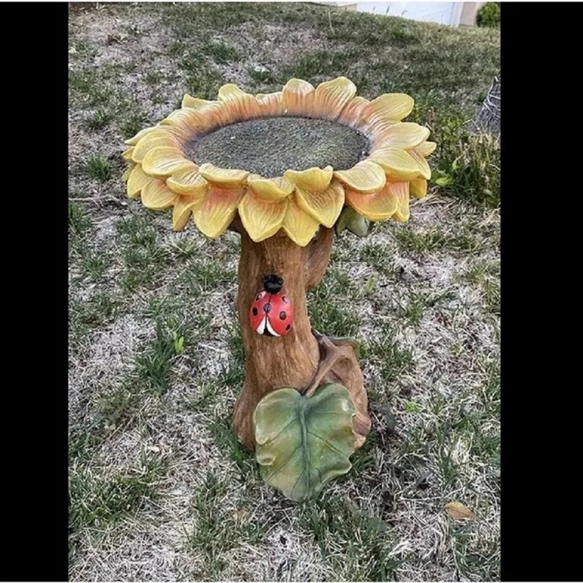 SuoKom Beautiful Sunflower Bird Bath Brown Pedestal Handmade For Outdoor