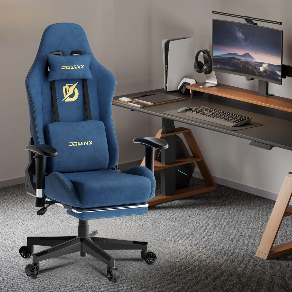 Dowinx Computer Gaming Chair with Pocket Spring Cushion and 4D Armrests for Office,Breathable Fabric High Back Ergonomic Task Chair with Footrest , Massage Lumbar Support Black