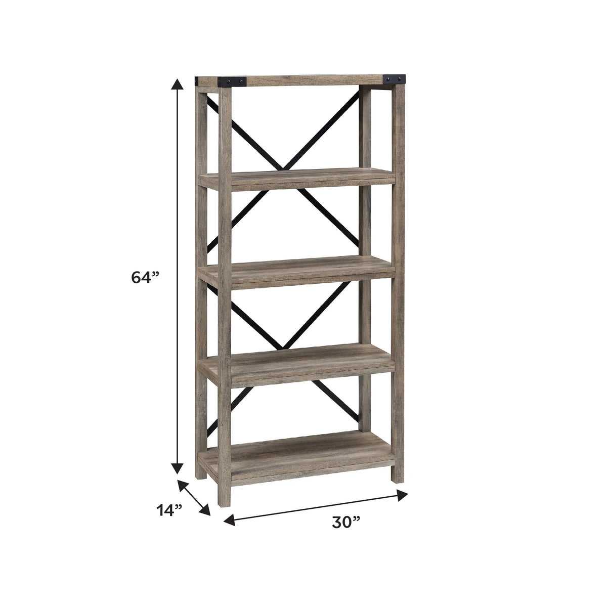 Walker Edison Rustic Industrial 4-Shelf Bookcase, Dark Walnut