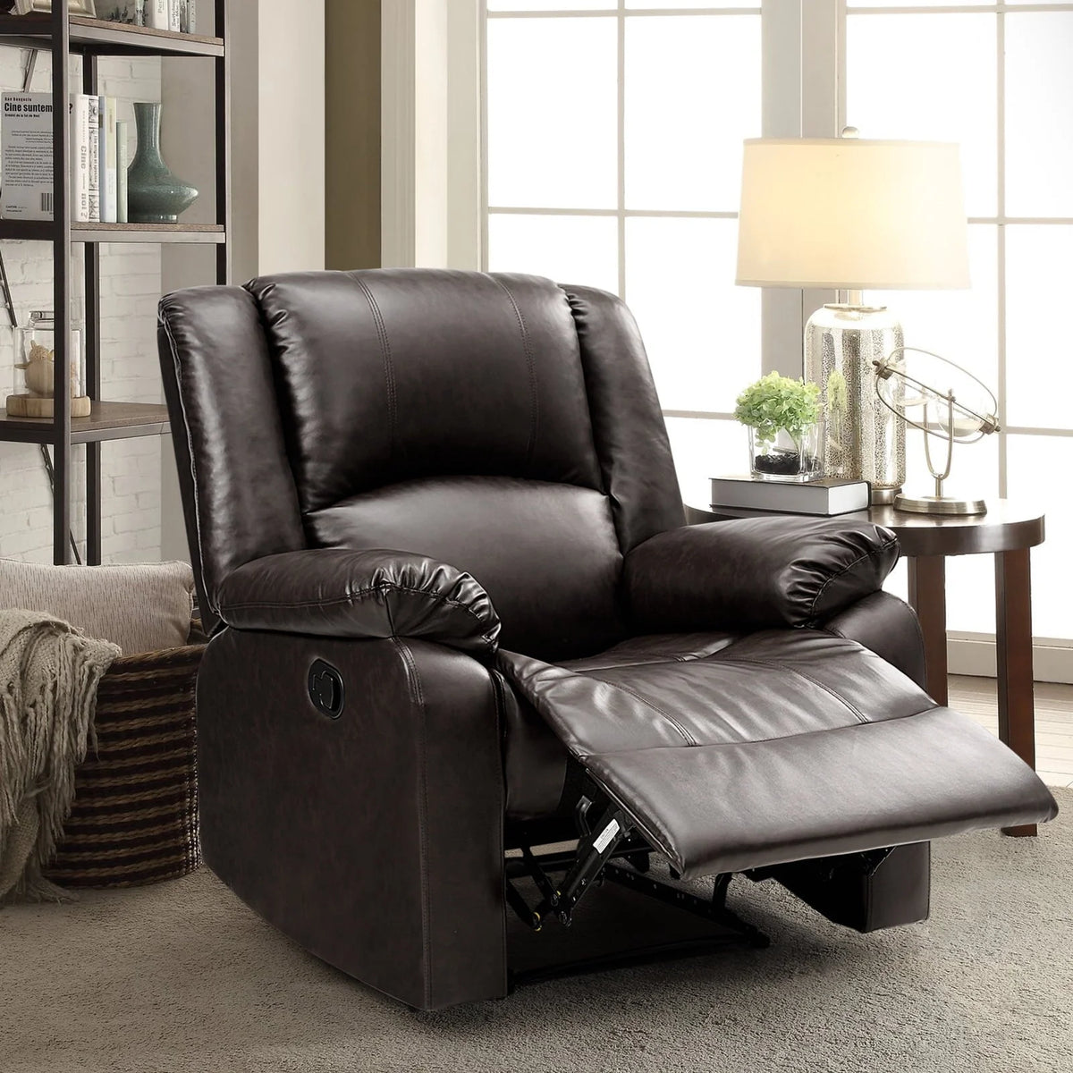 Fairyland PU Leather Ergonomic Recliner, Adjustable Seat Back and Footrest, Quick Installation, Brown
