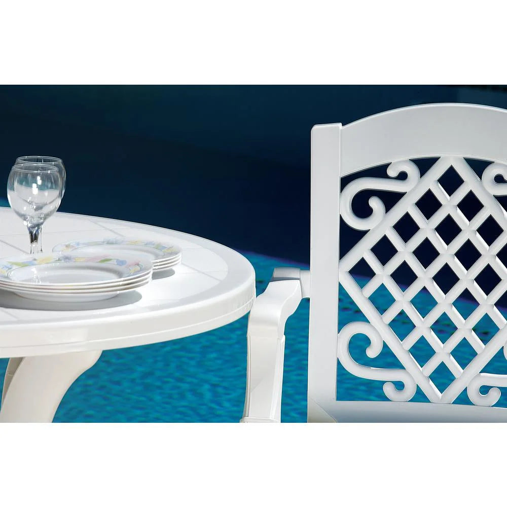 Compamia Truva Transitional Plastic 42" Round Resin Patio Dining Table in White