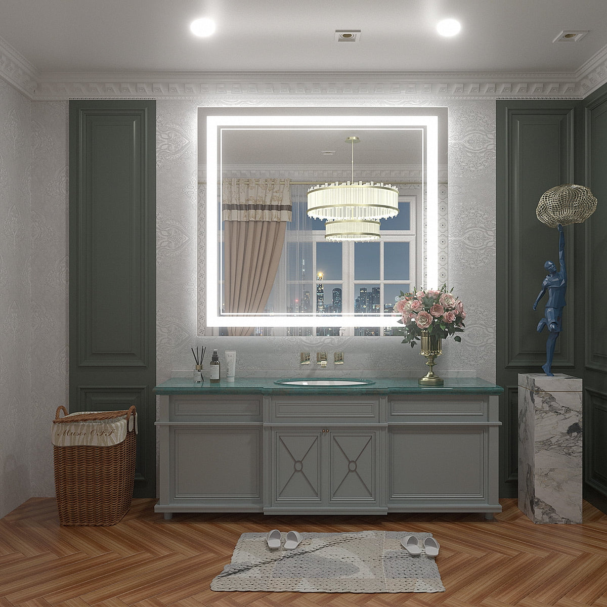 Frameless Frontlit LED Anti-fog Bathroom Vanity Mirror 96x36 inch
