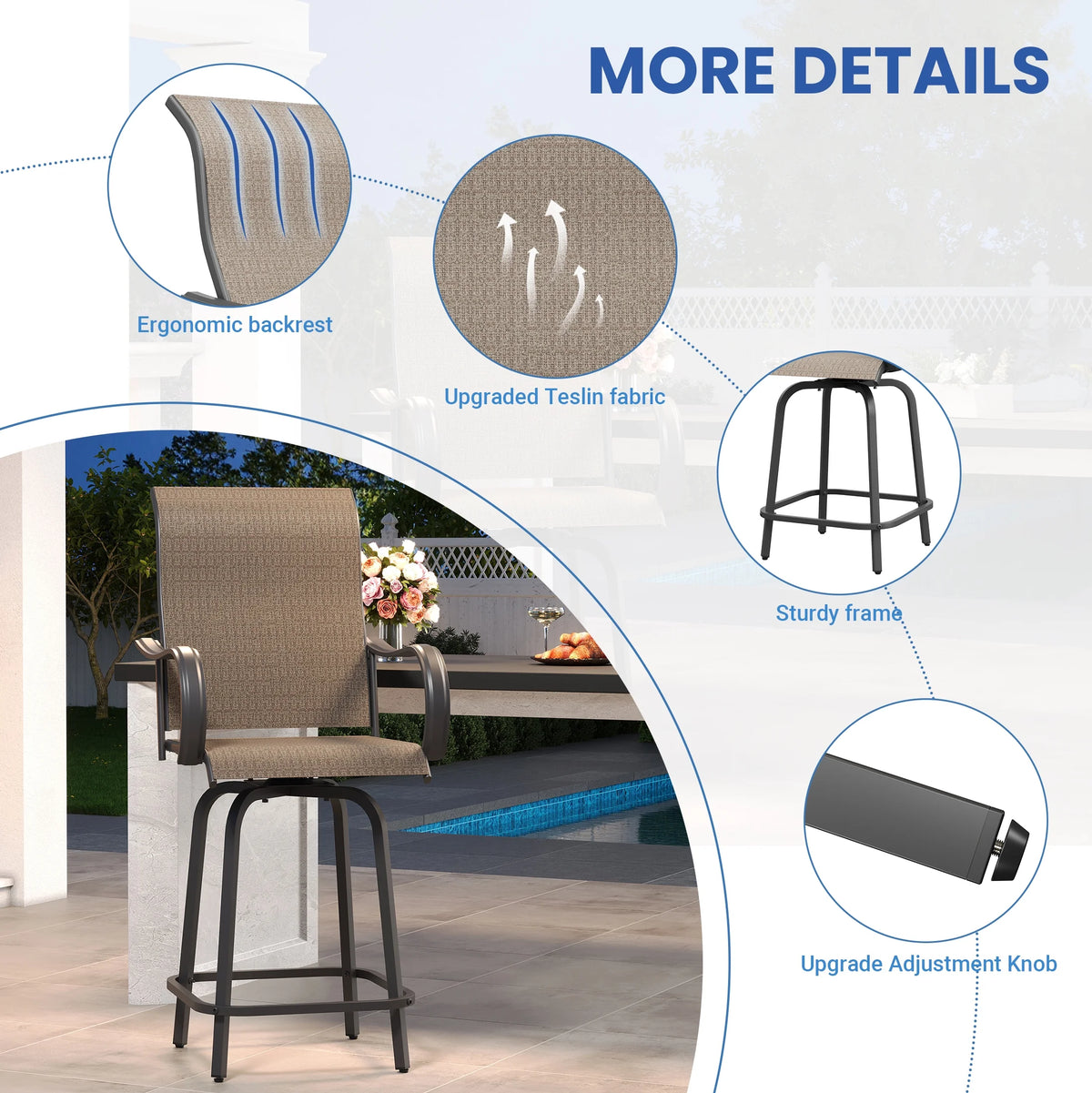 Poteban Patio Bar Height Table with Umbrella Hole, 2-Tier High Top Outdoor Bistro Table, Square Tempered Glass Metal Table for Patio, Lawn, Bar