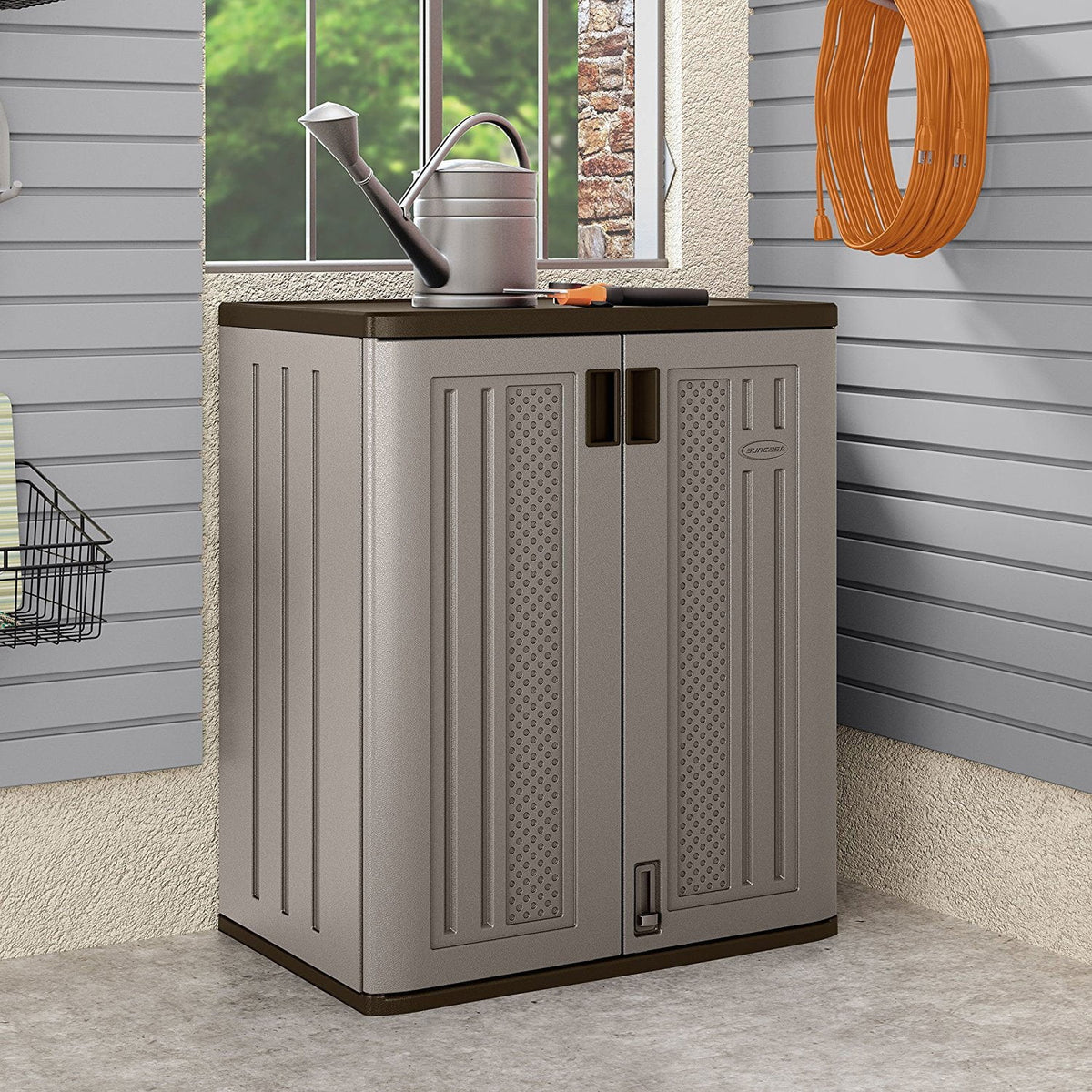 Suncast 2-Shelf Resin Base Cabinet, Platinum Metallic
