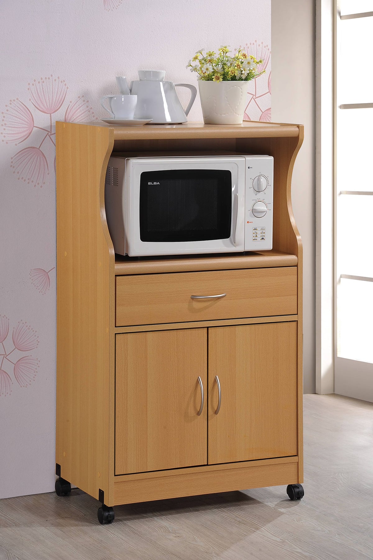 Hodedah Microwave Kitchen Cart, White
