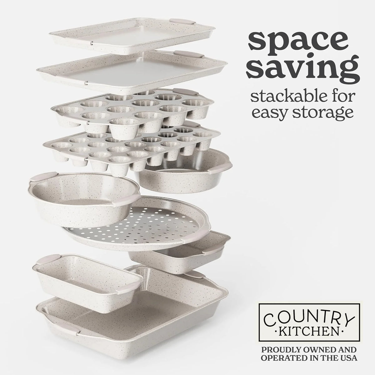 Country Kitchen 10-Piece Nonstick Bakeware Set - Stackable Pots and Pans, Black