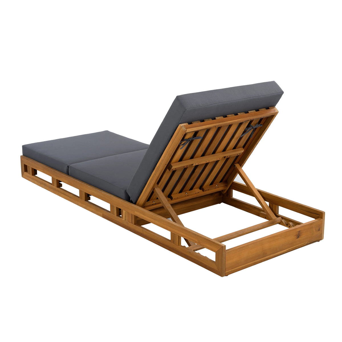 Patio Seating LOUNGE CHAISE SET, ACACIA WOOD WITH WATER-RESISTANT LOUNGE CUSHIONS (CREAM & 4 INCH THICK) - MATCHING DARK GREY VERSION AVAILABLE,Outdoor Seating